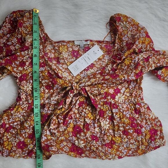 Patrons of Peace -583 NWT Terracota Floral Long Sleeve Front Tie Blouse Small - Picture 6 of 7